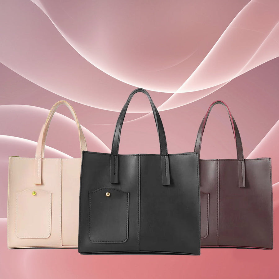 Modern Pocket Tote - black pocket tote bag for women