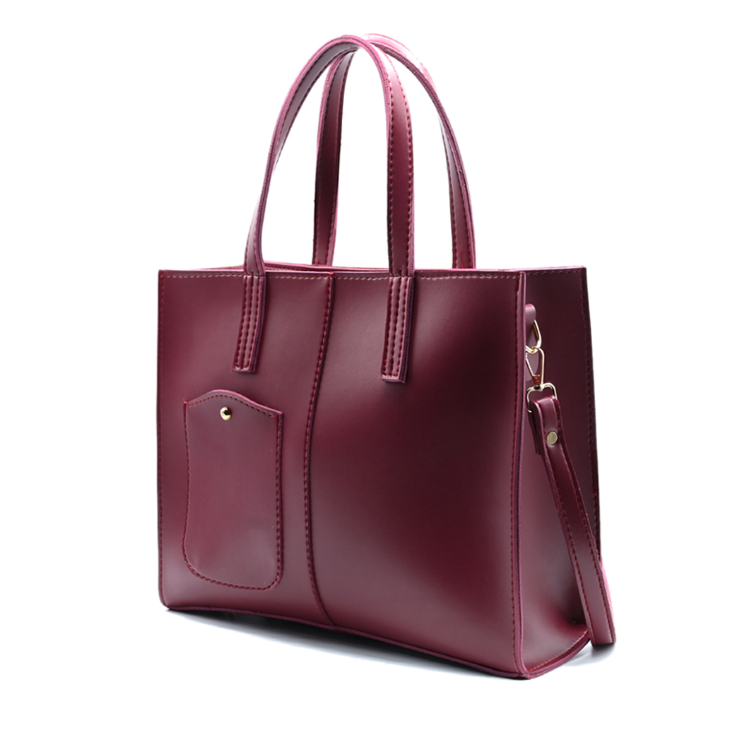 Modern Pocket Tote - maroon pocket tote bag for women