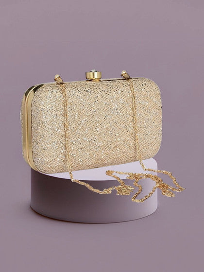 Gilded Chain Evening Clutch - Gold — front