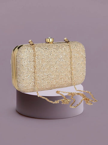 Gilded Chain Evening Clutch - Gold — front